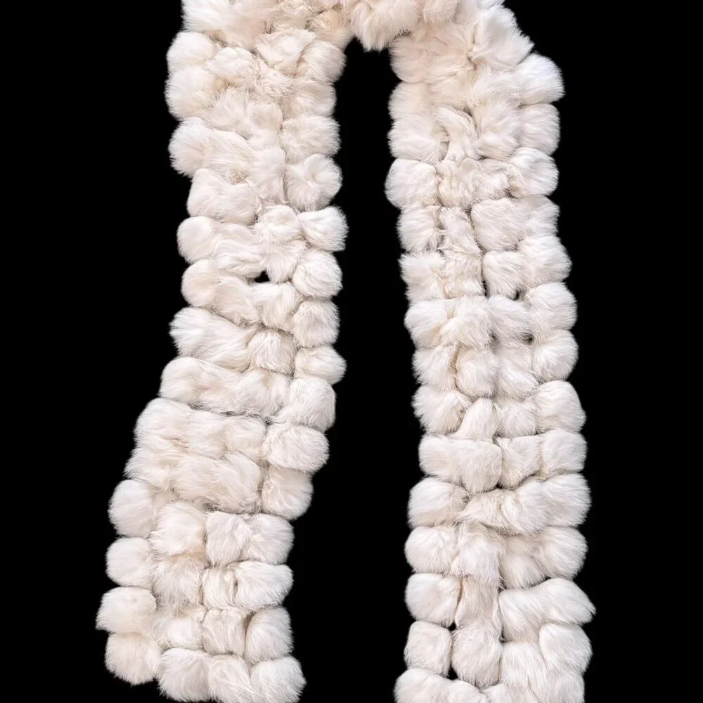 Cejon Rabbit Fur Scarf Winter White Soft Luxurious Accessory Pom Pom 54 x 5 inch - Picture 1 of 8